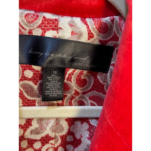 Apostrophe Red Velvet Blazer Women's Size 18 Single Button Classy Iridescent - Picture 3 of 6